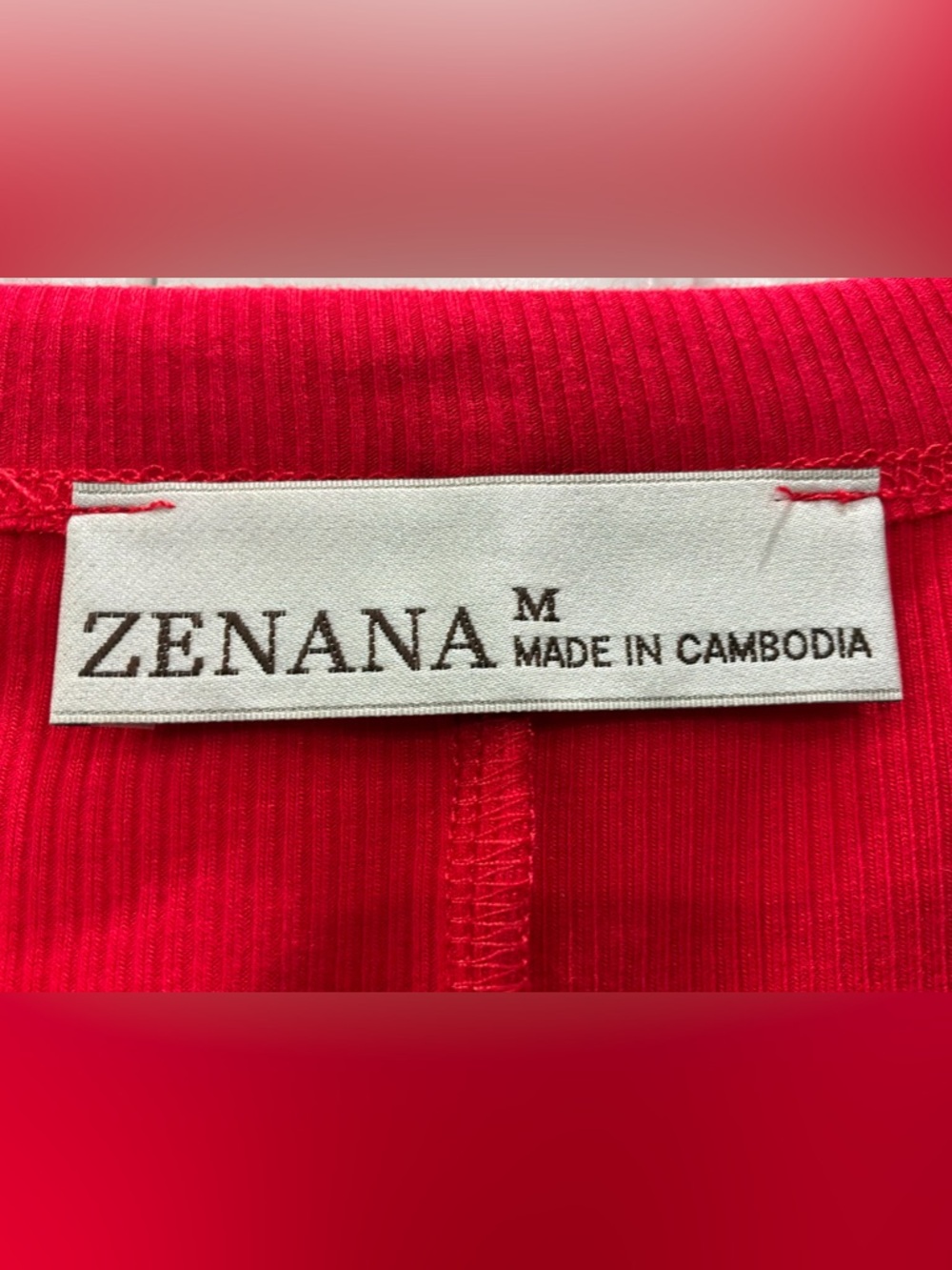 Zenana Red Ribbed Crop Top Short Sleeve Stretch Fitted Tee Women M - Picture 3 of 7